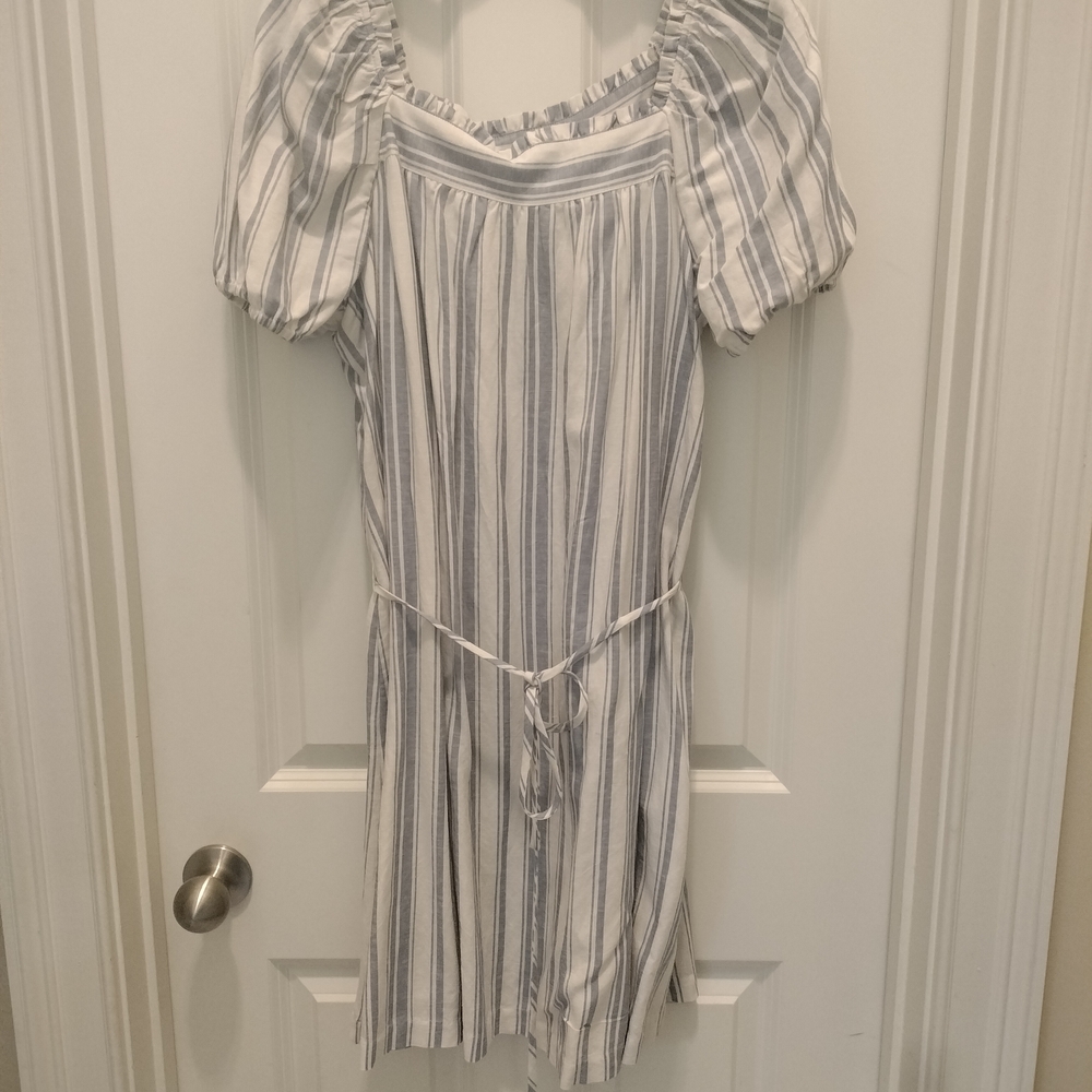 LOFT Striped Square Neck Shift Dress Sz M